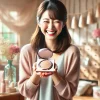 A-joyful-scene-of-a-Japanese-woman-receiving-Japans-first-medicated-cushion-foundation-that-combines-skincare-with-makeup